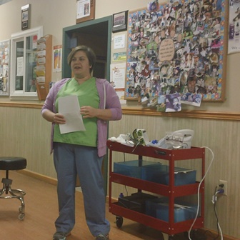 Dr. Kim Somjen, DVM, addresses visitors at Belle Mead Animal Hospital Open House October 22, 2014